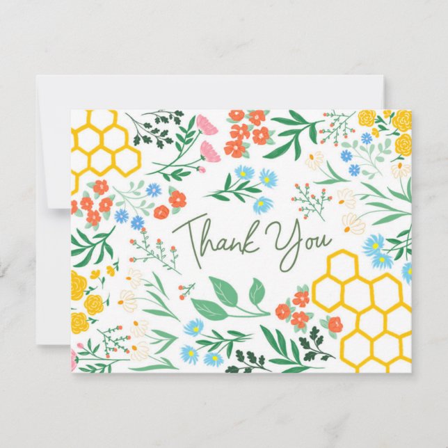 Bee and Wild Flower Thank You Card (Front)