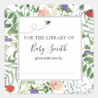 Bee and Wildflower Baby Shower Bookplate Sticker