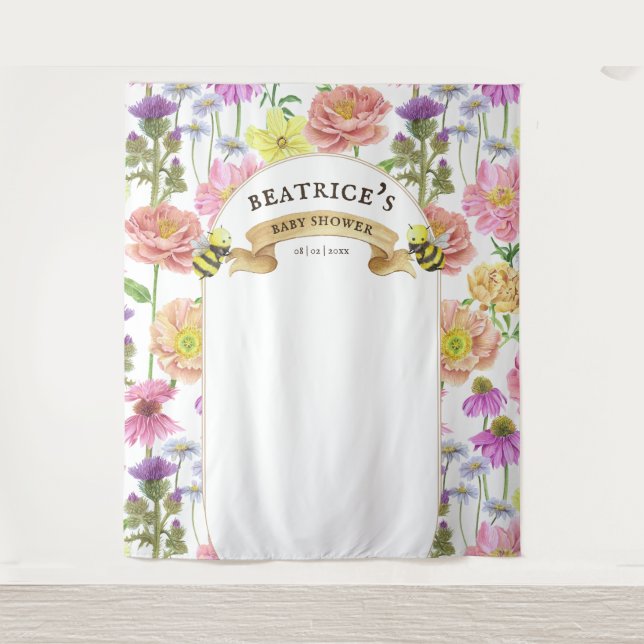 Bee and Wildflower Baby Shower Photo Backdrop (Front)