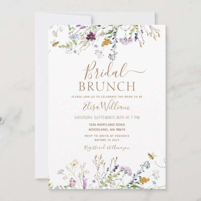 Bee and Wildflower Bridal Brunch Invitation (Front)