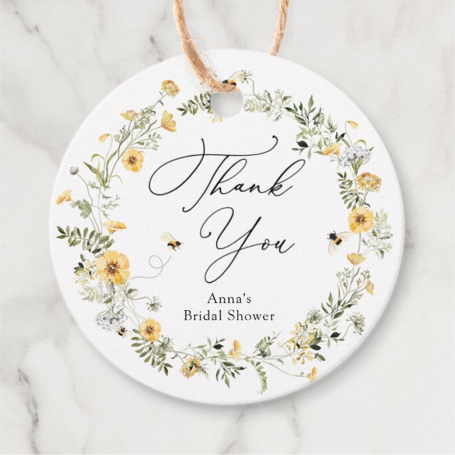 Bee and Wildflower Bridal Shower Gift Tags (Front)