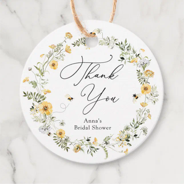 Bee and Wildflower Bridal Shower Gift Tags | Zazzle