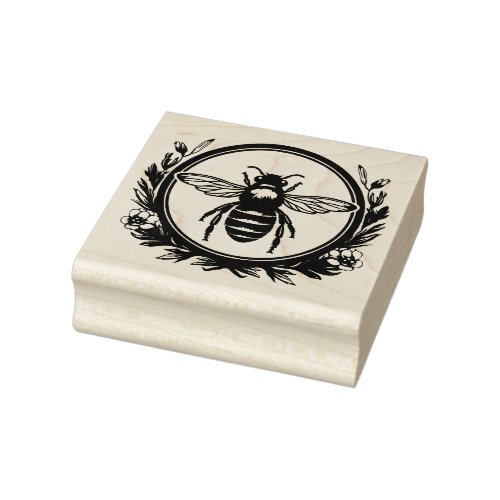 Bee and wreath rubber stamp