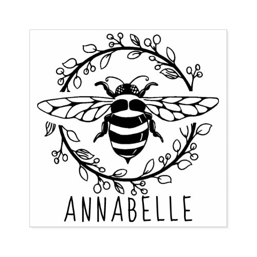 Bee and Wreath Wood Art Stamp