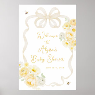 Bee and Yellow Floral Baby Shower Welcome Poster