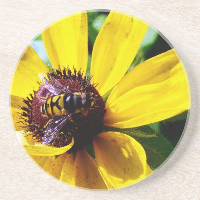 Bee and Yellow Flower Sandstone Coaster (Front)