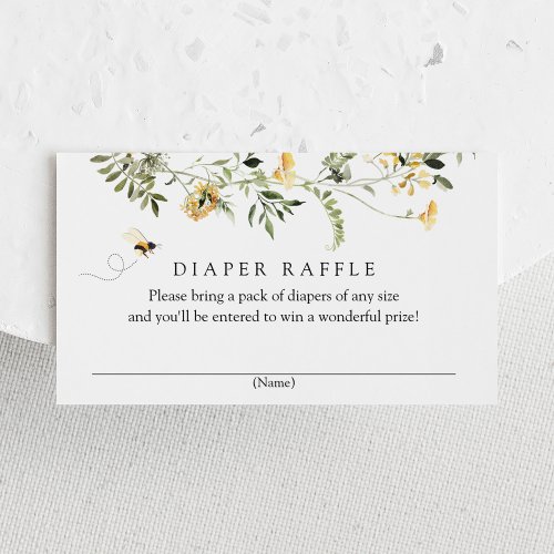 Bee and Yellow Wildflowers Diaper Raffle  Enclosure Card