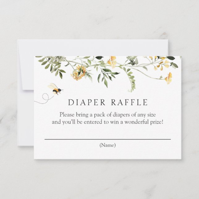 Bee and Yellow Wildflowers Diaper Raffle Enclosure Invitation (Front)