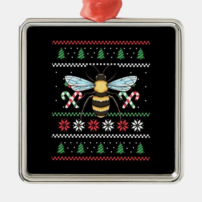 Bee Animal Bee Ugly Christmas Metal Ornament (Front)