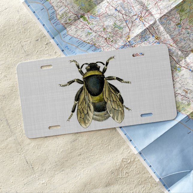Bee antique illustration license plate (In Situ)