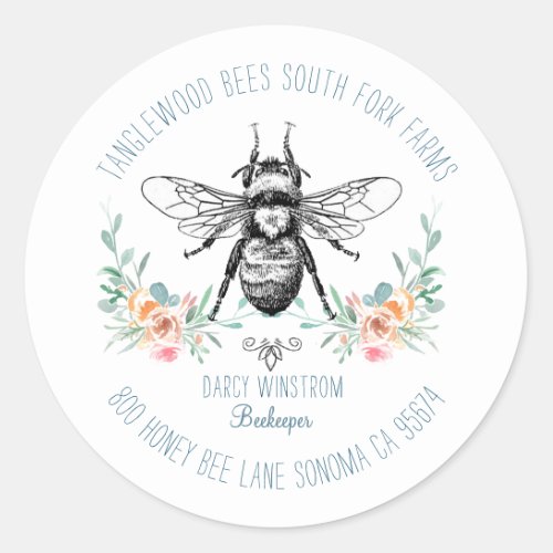 Bee Apiary Beekeeper Business Return Address Classic Round Sticker