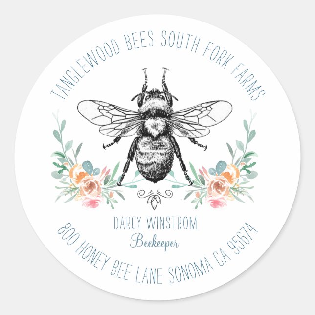 Bee Apiary Beekeeper Business Return Address Classic Round Sticker (Front)