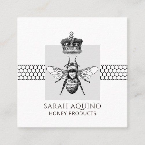 Bee Apiary Beekeeper Honeycomb Crown Honey White Square Business Card