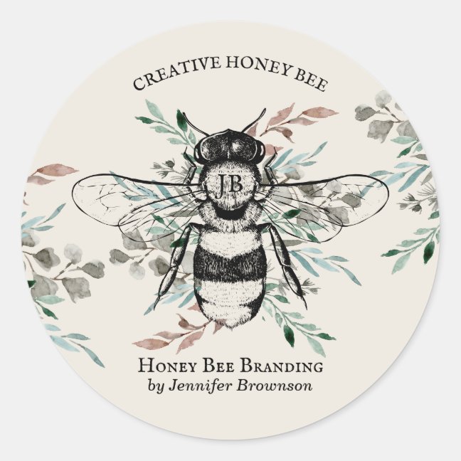Bee Apiary Flower Honey Ivory Boho Blush Classic Round Sticker