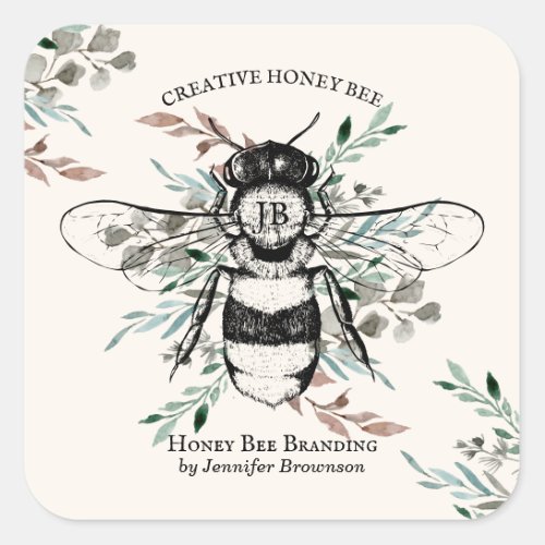Bee Apiary Flower Honey Marketing Square Sticker