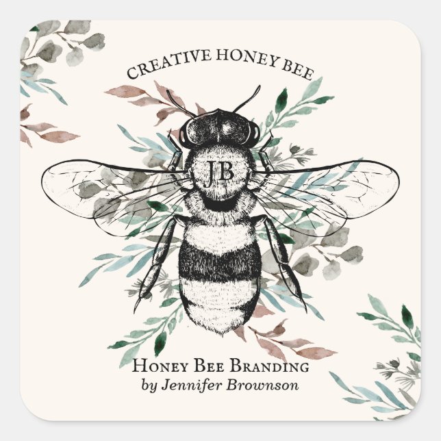 Bee Apiary Flower Honey Marketing Square Sticker (Front)