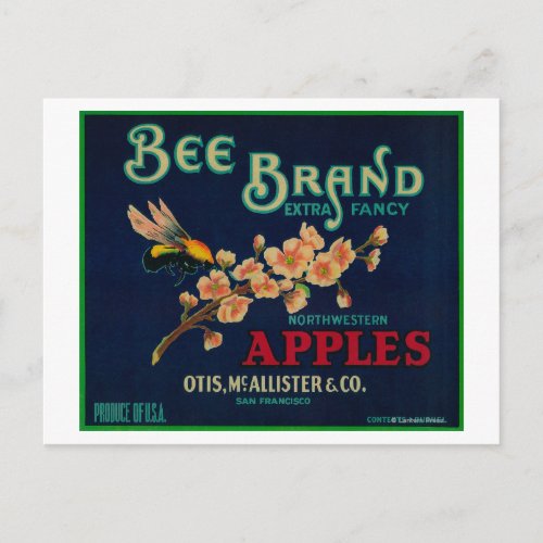 Bee Apple Crate Label Postcard