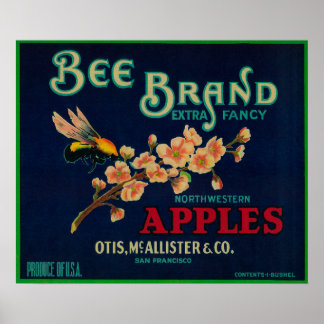 Bee Apple Crate Label Poster