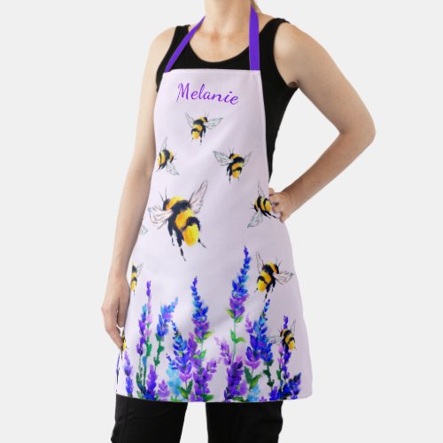 Bee Apron with Flowers and Custom Name