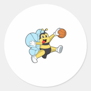 Bee as Basketball player with Basketball Classic Round Sticker