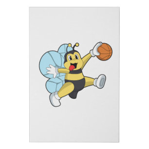 Bee as Basketball player with Basketball Faux Canvas Print