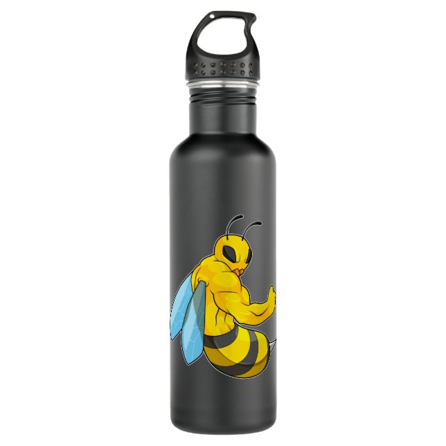 Bee as Bodybuilder Stainless Steel Water Bottle (Front)