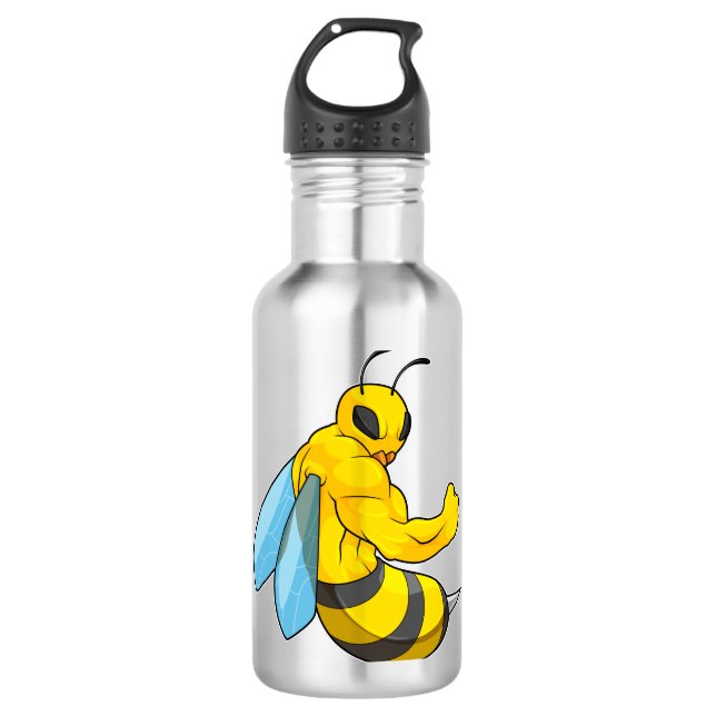 Bee as Bodybuilder Stainless Steel Water Bottle (Front)