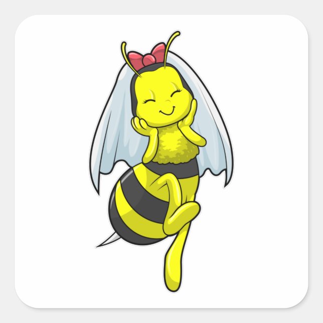 Bee as Bride at Wedding with Veil Square Sticker (Front)