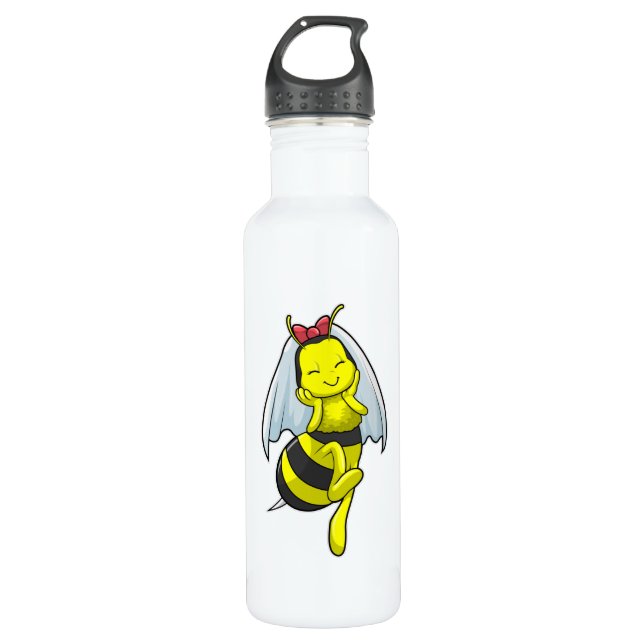 Bee as Bride at Wedding with Veil Stainless Steel Water Bottle (Front)