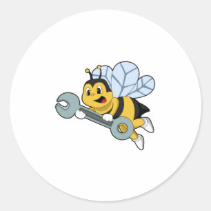 Bee as Mechanic with Wrench Classic Round Sticker
