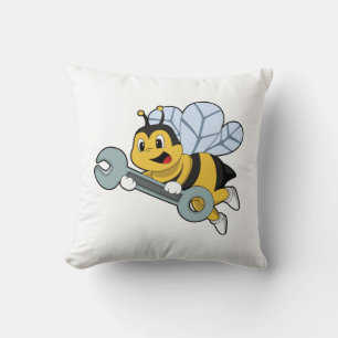 Bee as Mechanic with Wrench Throw Pillow
