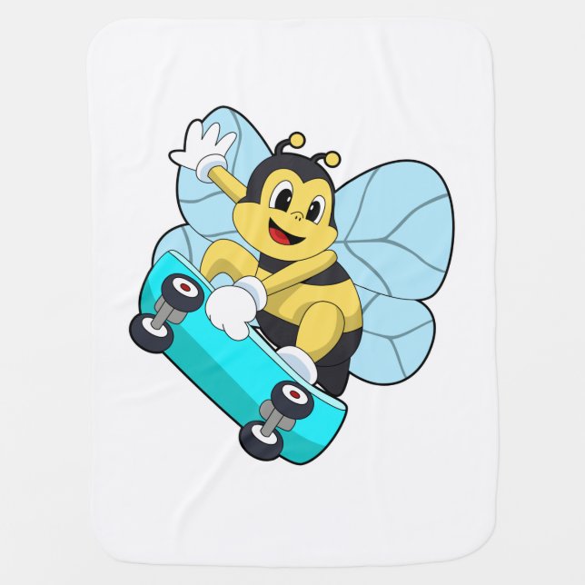 Bee as Skater with Skateboard Baby Blanket (Front)