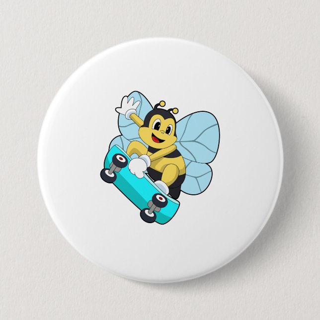 Bee as Skater with Skateboard Button (Front)