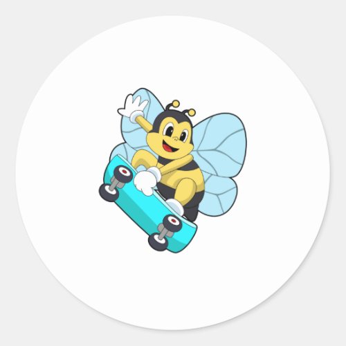 Bee as Skater with Skateboard Classic Round Sticker