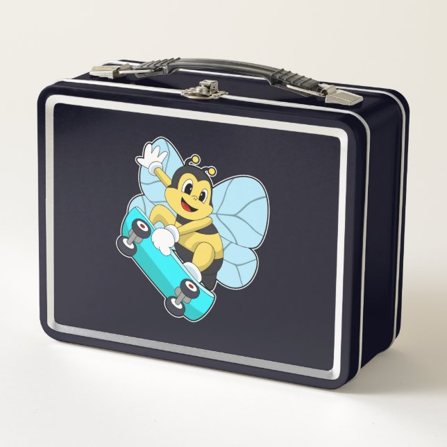 Bee as Skater with Skateboard Metal Lunch Box (Front)