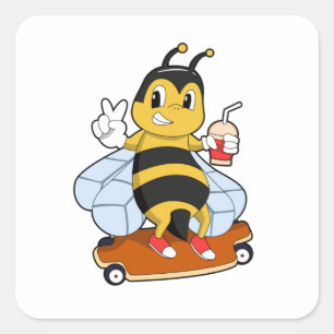 Bee as Skater with Skateboard Square Sticker