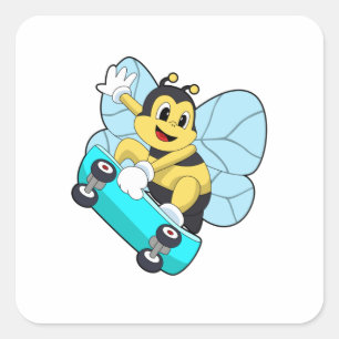 Bee as Skater with Skateboard Square Sticker