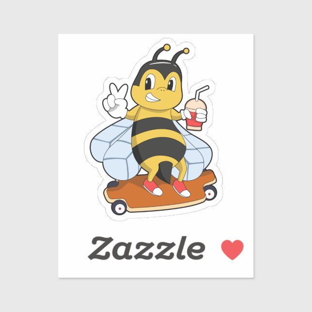 Bee as Skater with Skateboard Sticker (Sheet)