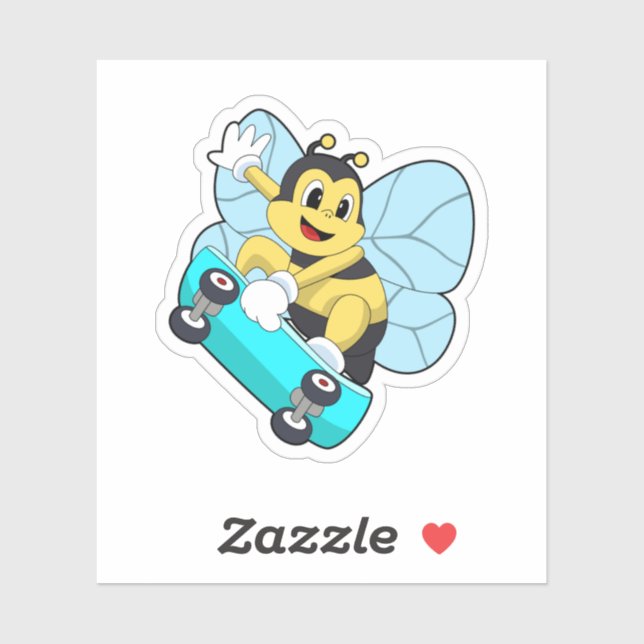 Bee as Skater with Skateboard Sticker (Sheet)