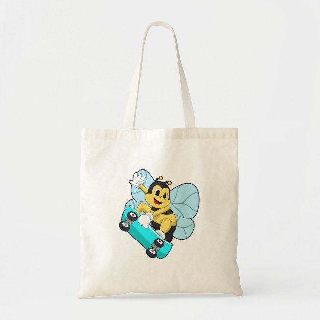 Bee as Skater with Skateboard Tote Bag (Front)