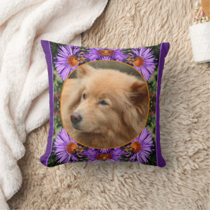 Bee Aster Flower Frame Create Your Own Pet Photo Throw Pillow