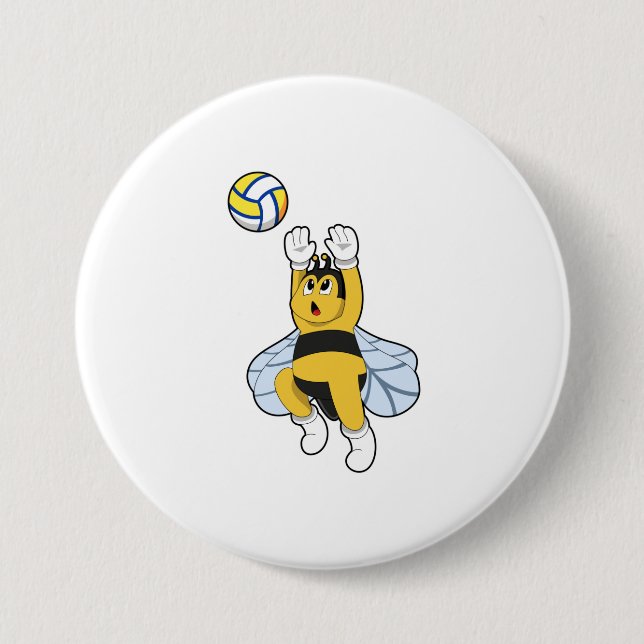 Bee at Volleyball Sports Button (Front)