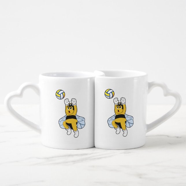 Bee at Volleyball Sports Coffee Mug Set (Front Nesting)