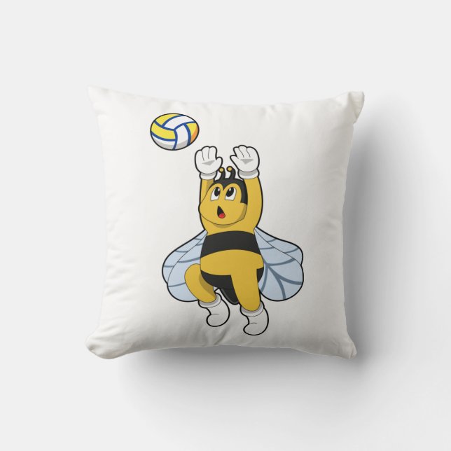 Bee at Volleyball Sports Throw Pillow (Front)