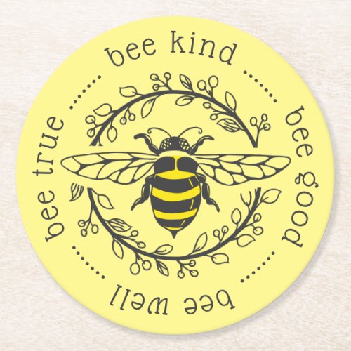 Bee Attitudes Round Paper Coaster