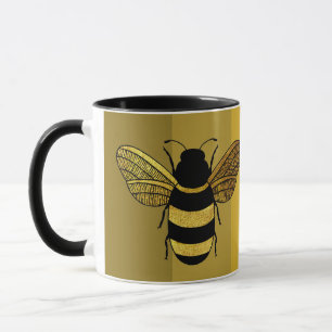 BEE-AUTIFUL DAY TEXT BUMBLE BEE BLACK GOLD YELLOW MUG