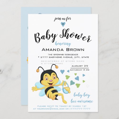 Bee Awesome Baby Boy Shower  Invitation