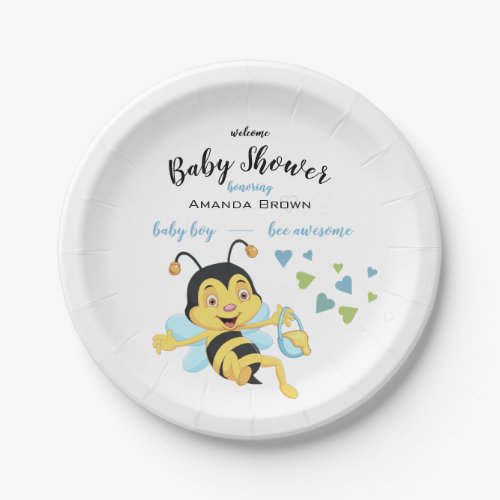 Bee Awesome Baby Boy Shower  Paper Plates