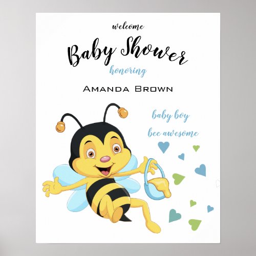 Bee Awesome Baby Boy Shower  Poster