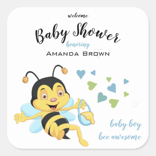 Bee Awesome Baby Boy Shower  Square Sticker